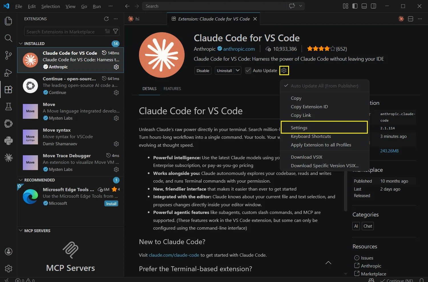 VS Code Claude Code settings